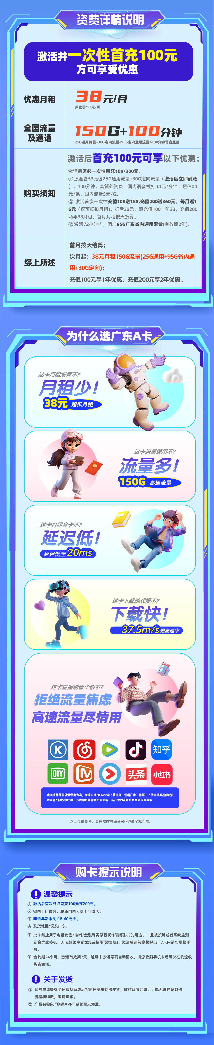 联通广东A卡38元/月享25G通用+30G定向流量+95G省内通用+100分钟语音  第2张