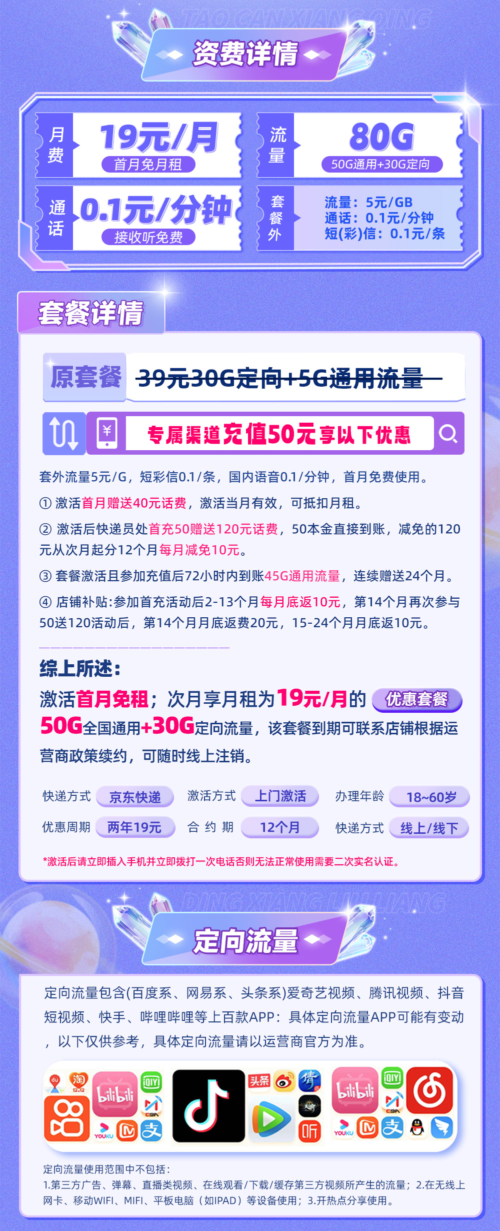 电信星悦卡19元/月享50G通用+30G定向  第2张
