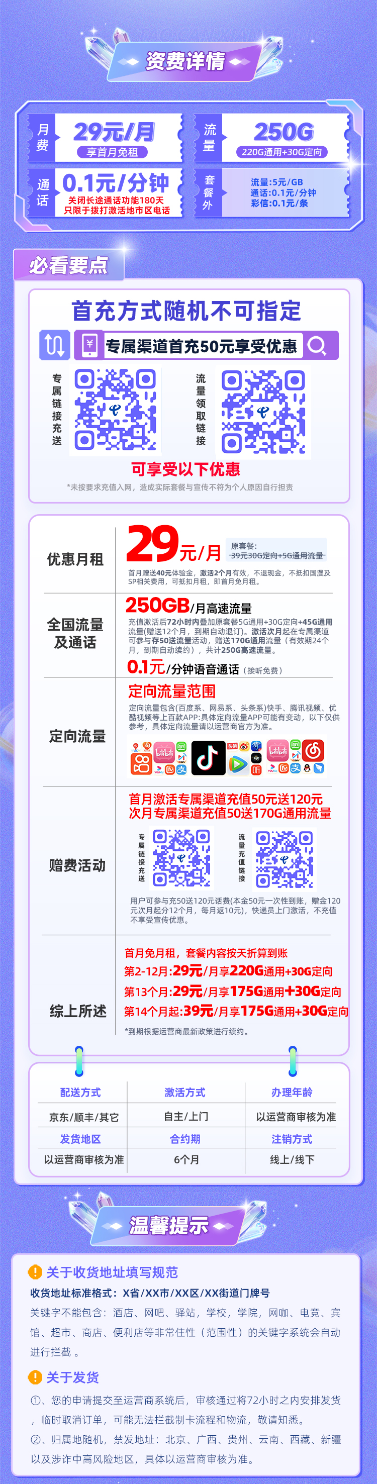 电信星乐卡29元享220G通用流量+30G定向流量  第2张