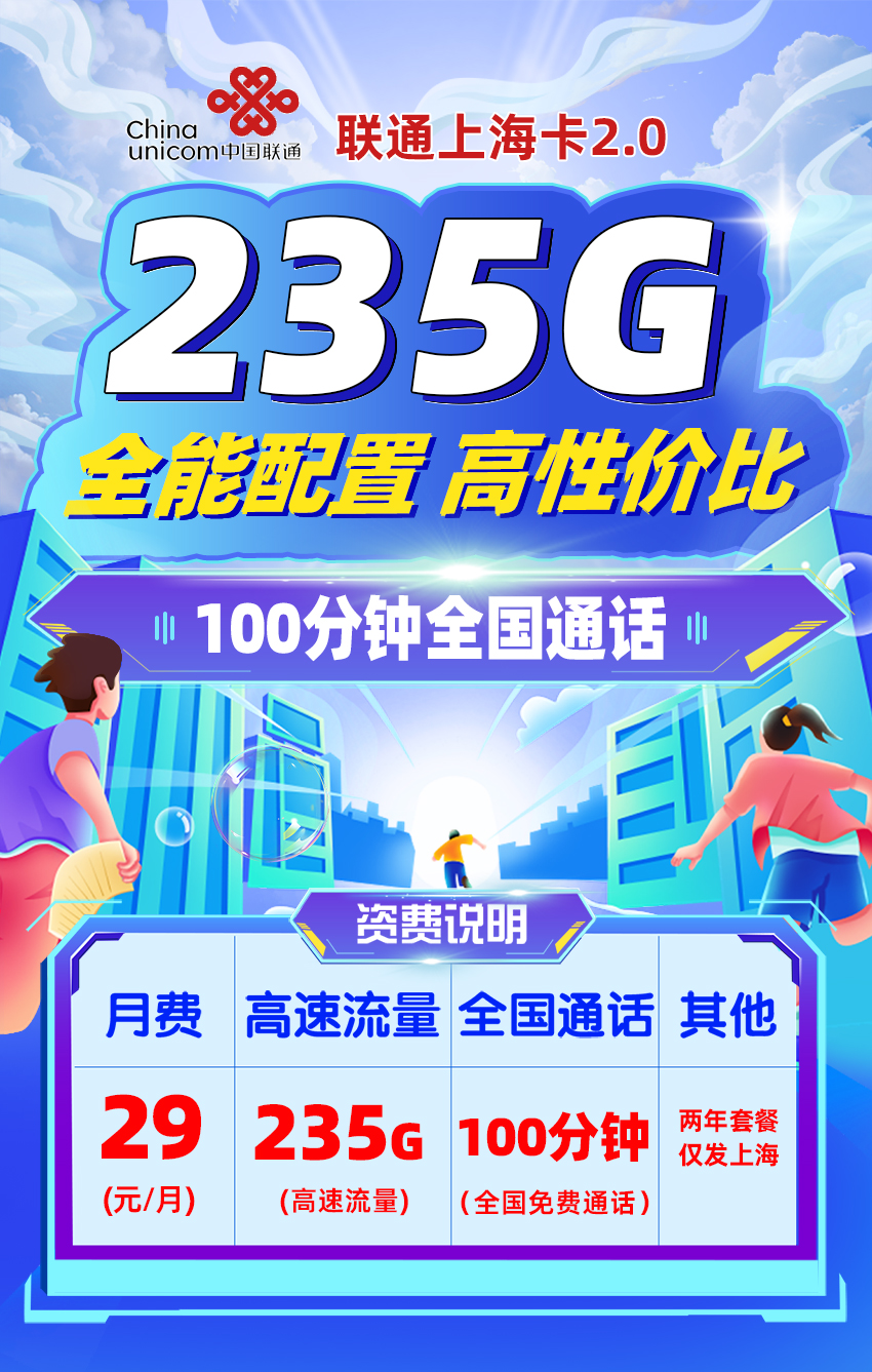 卡多多最新发布：联通上海卡2.0【29元月享235G流量】  第1张
