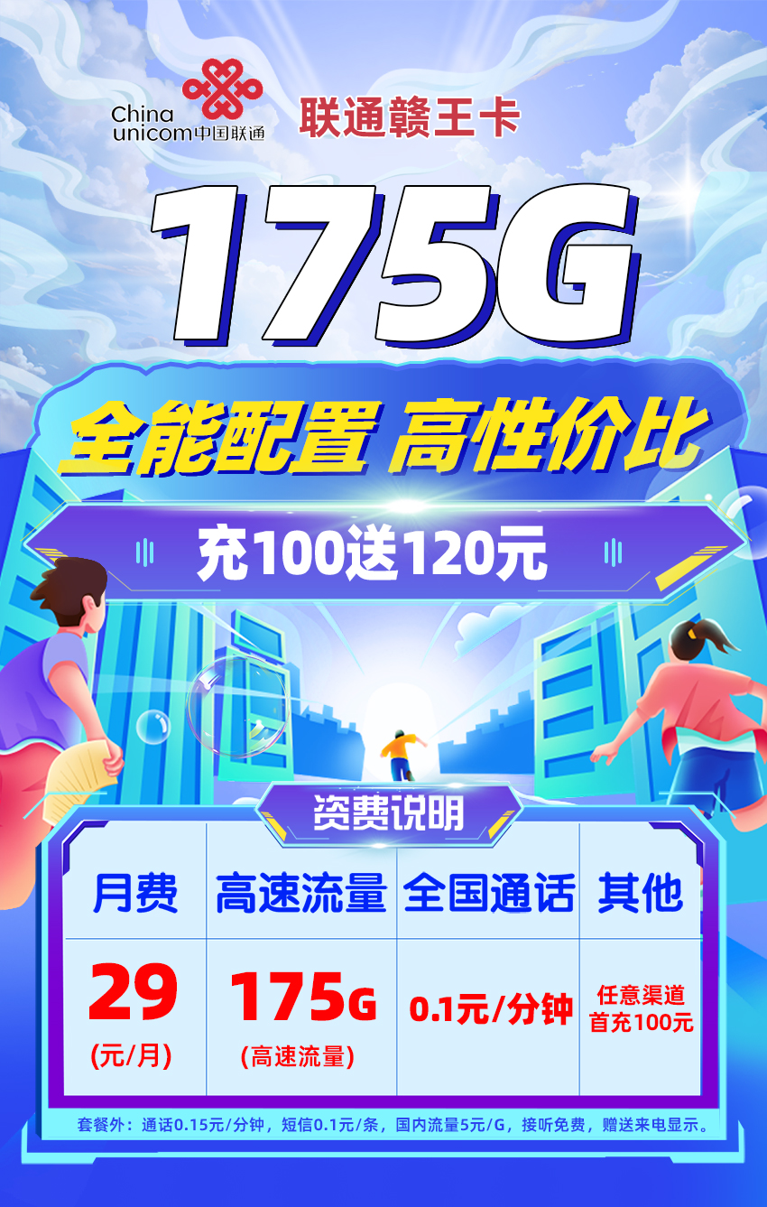 卡多多最新发布：联通赣王卡29元月享145G全国通用+30G省内通用  第1张