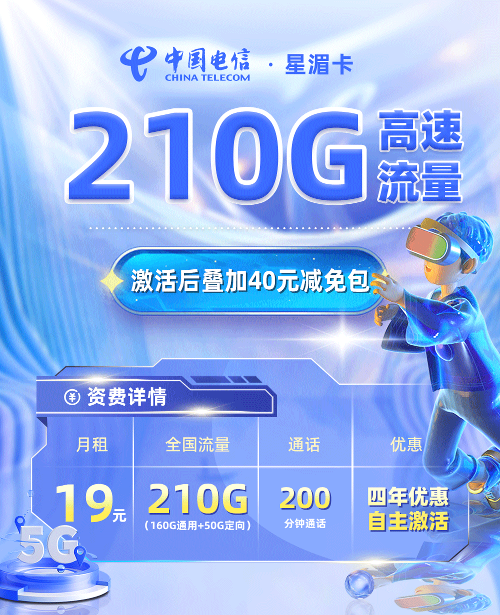 卡多多官方最新发布：电信星湄卡19元月享210G流量+200分钟通话  第1张