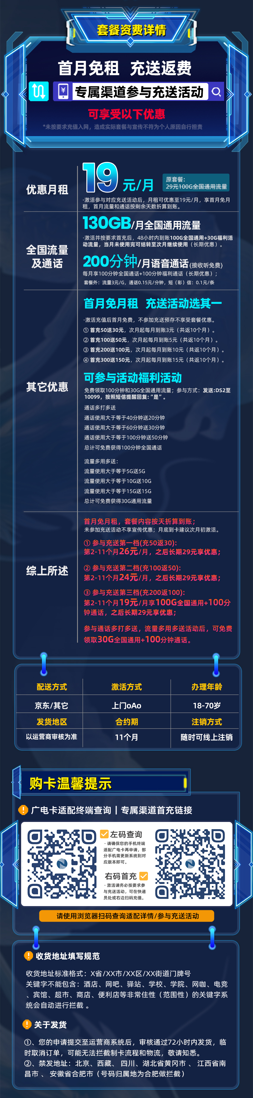 卡多多官方最新发布：广电双百卡1.0版19元/月享130G全国通用+200分钟通话（在线选号）  第2张
