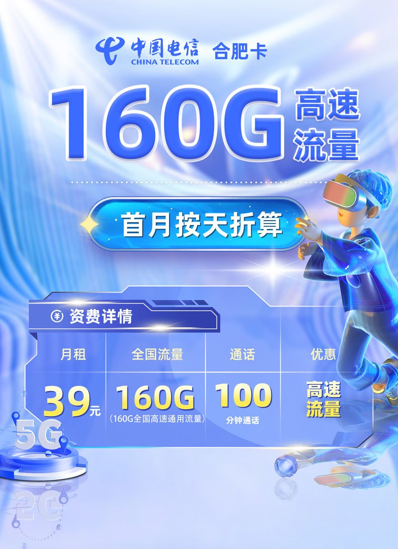 电信合肥卡【仅发合肥】39元享160G全国流量+100分钟  第1张