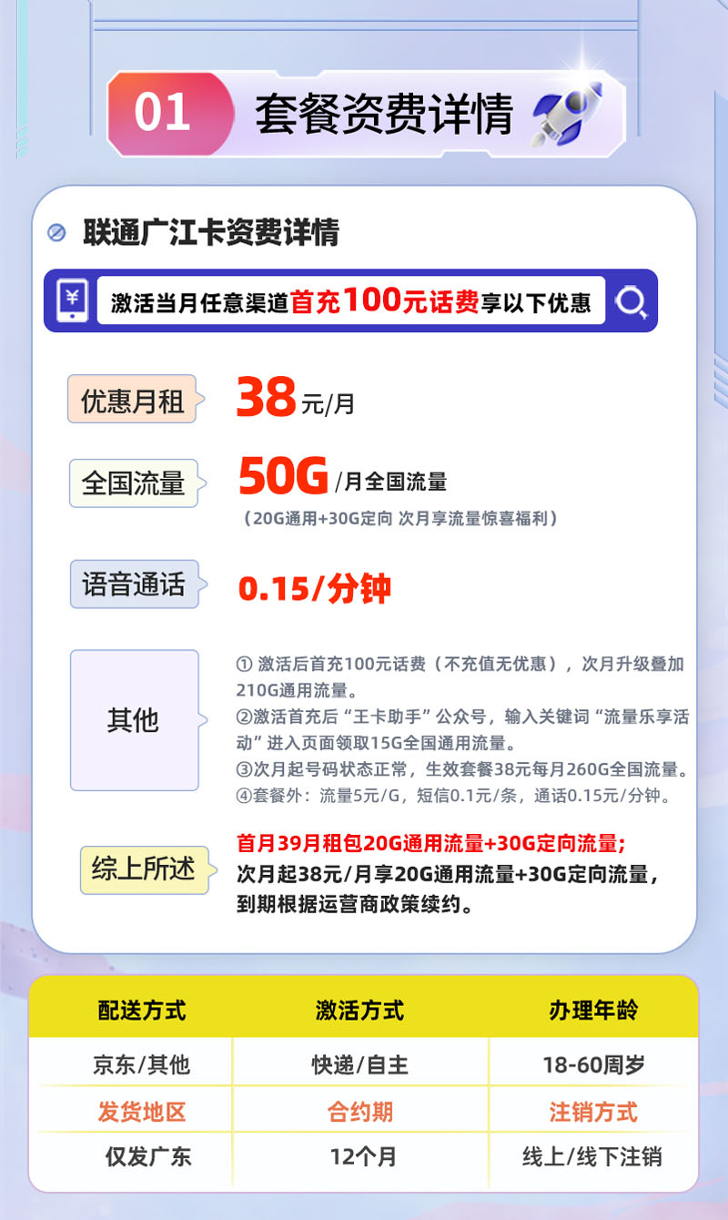 联通广江卡【广东专属】39元享50G流量  第2张