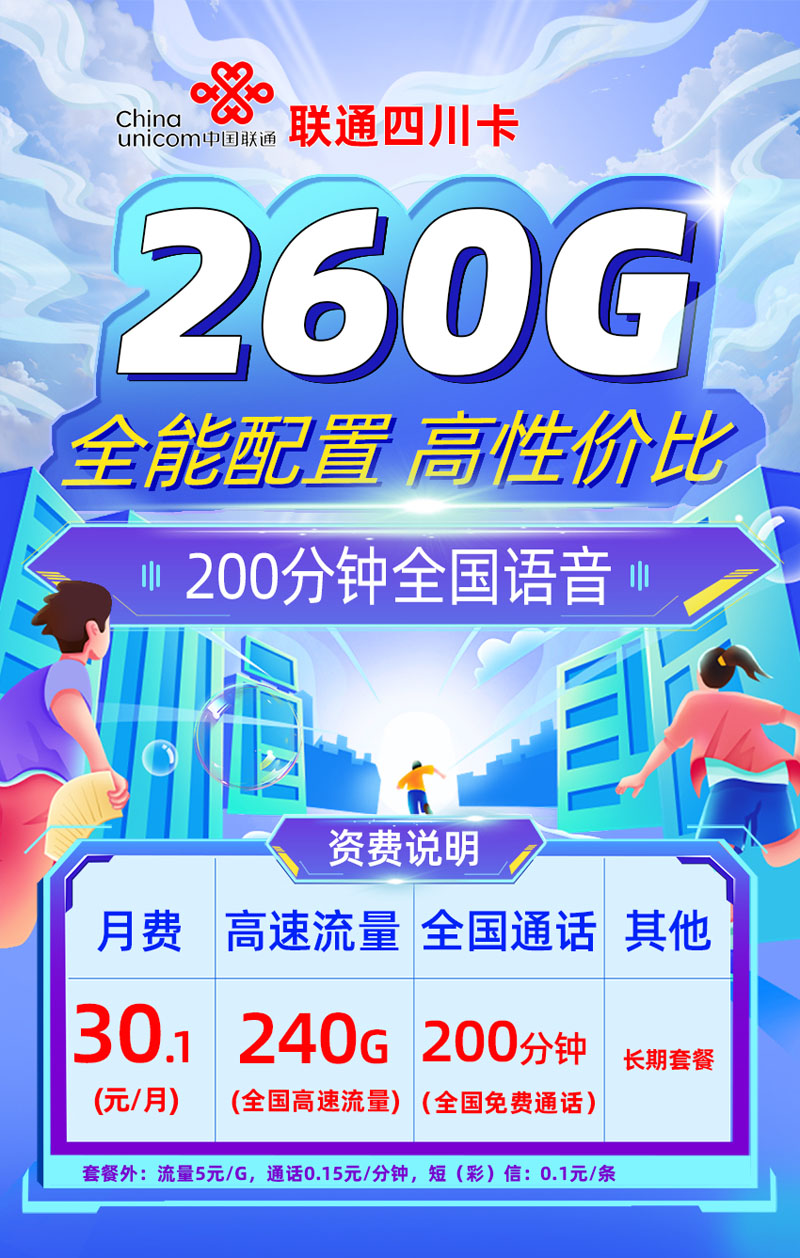 联通四川卡【四川专属】30.1元享240G通用流量+200分钟通话  第1张