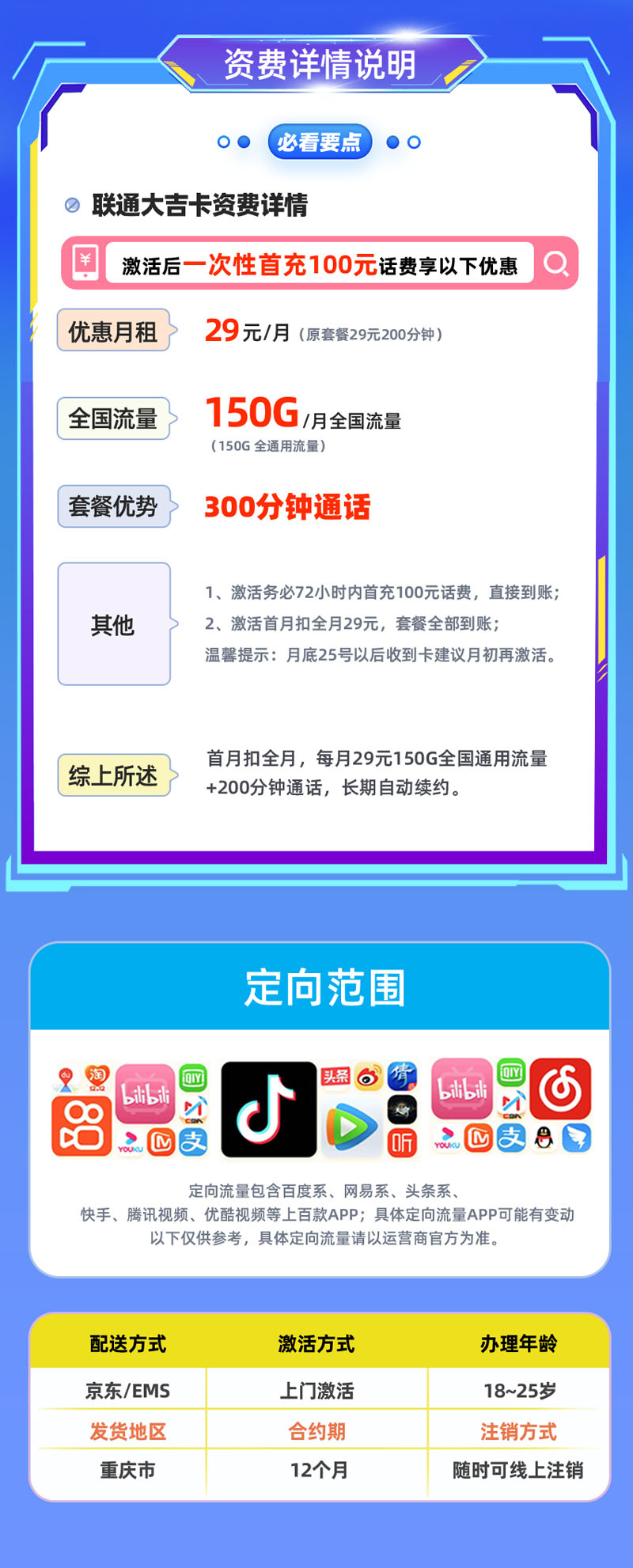 联通大吉卡【重庆专属】29元享150G通用流量+300分钟通话  第2张
