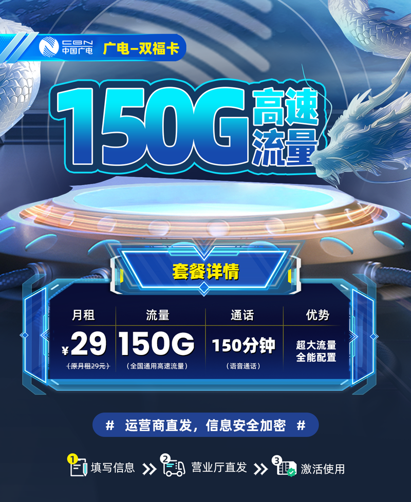 广电双福卡【上海专属】29元享150G通用流量+150分钟通话  第1张